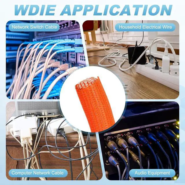 Alt view image 7 of 7 - MECCANIXITY Split Sleeve Wire Loom 1/2" 25Ft Orange Self Wrapping Braided Sleeve UL94-V2 Fireproof PET Sleeving for Automotive, Home Cable Management