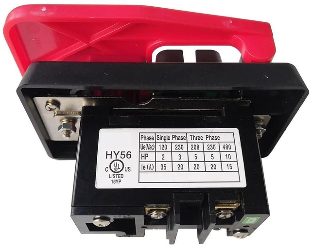Alt view image 4 of 7 - HY56 Industrial Pushbutton Switches with Emergency Stop Cover for Bench Saw Single Phase Three Phase, Red(220V)