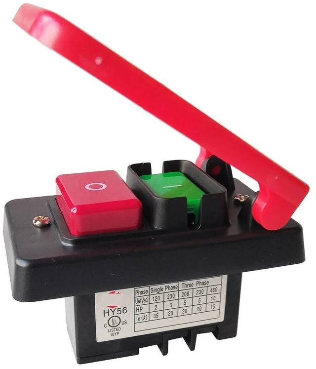 Alt view image 5 of 7 - HY56 Industrial Pushbutton Switches with Emergency Stop Cover for Bench Saw Single Phase Three Phase, Red(220V)
