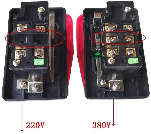Alt view image 3 of 7 - HY56 Industrial Pushbutton Switches with Emergency Stop Cover for Bench Saw Single Phase Three Phase, Red(220V)
