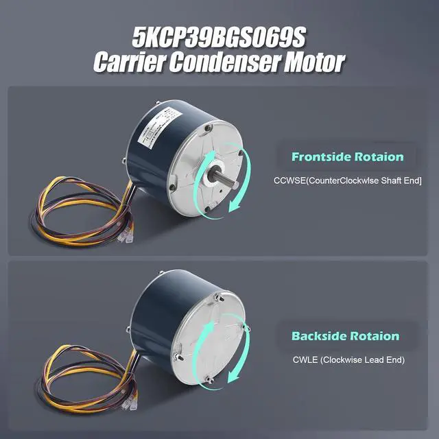 Alt view image 6 of 7 - 5KCP39BGS069S Condenser Fan Motor OEM Standard-1/10 hp, 1100 RPM, 208-230V Condenser Fan Motor Compatible with Carrier HAVC Dayton 6DLL7,Genteq #3S001,Fasco #G3907 HC33GE233A HC34GE234 HB33GQ230