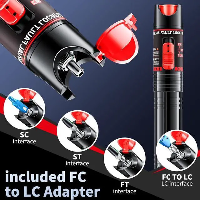 Alt view image 3 of 7 - Visual Fault Locator 30KM - Rechargeable VFL Fiber Optic Tester Kit Include Single Mode 9/125um FC Male to LC Female Adapter, Fiber Optic Lights for Network Cable