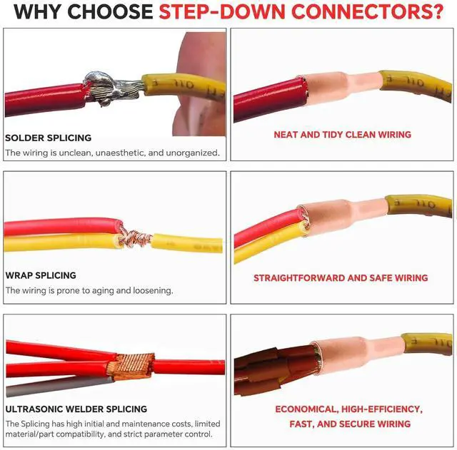 Alt view image 4 of 5 - 10PCS Step Down Butt Splice Connectors 1/0 AWG to 6 AWG Non-Insulated Reducing Splices,Pure Copper for Corrosion Resistance & Strong Crimps for Wire Splice Connectors,with 10PCS 3:1 Heat Shrinks