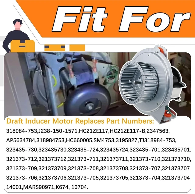 Alt view image 6 of 6 - HC21ZE117 Carrier Furnace Draft Inducer Blower Motor Kit Compatible with Bryant, Payne, Jakel Furnace, Quiet Inducer Motor with Wheel & Bracket, Replace# 318984-753, J238-150-1571, HC21ZE117-B