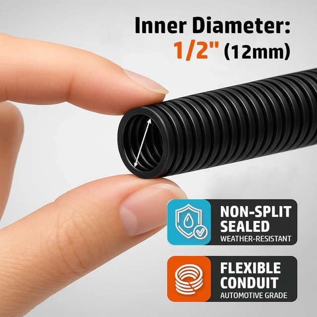 Alt view image 2 of 7 - MGI SpeedWare 25ft Corrugated Conduit, Black Wire Tubing (1/2")