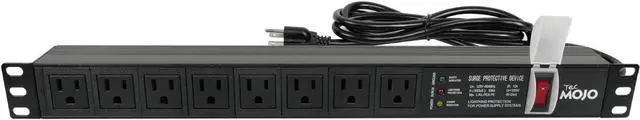 Main image of Tecmojo 1U Rack-Mount Horizontal 8-Outlet Power Strip UL Listed PDU with Surge Protection LED Indicators 6ft Cord Power Distribution for IT and Network Server Racks