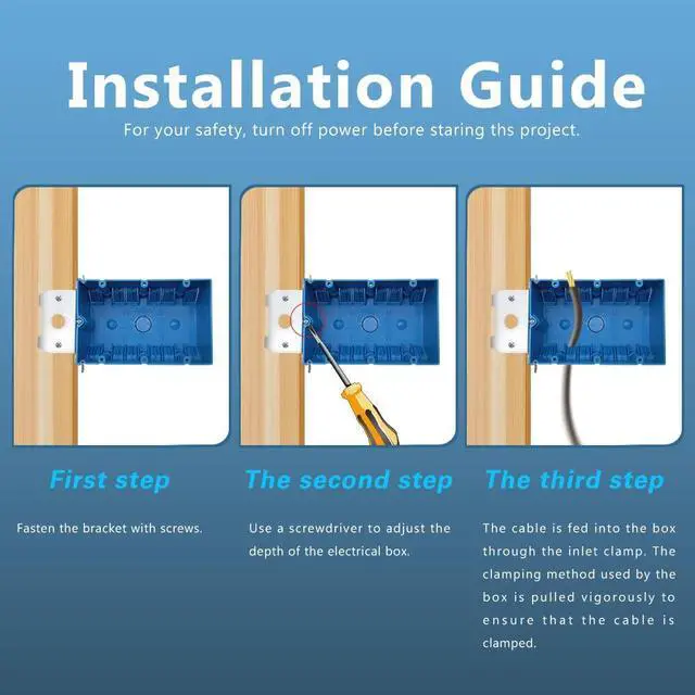 Alt view image 4 of 6 - PVC Blue Adjustable Electrical Box Outlet,49 Cu.in.Adjustable 3 Gang Electrical Box,ETL,for Construction(Pack of 3)