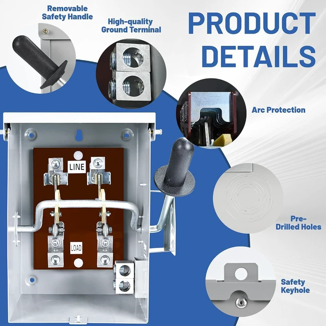Alt view image 3 of 7 - General Safety Switch 200 Amp, 2 Pole 120V/240V, Non-Fuse AC Disconnect Switch Box, Outdoor and Indoor, NEMA-3R Housing, Anti-Corrosion and Rust Prevention