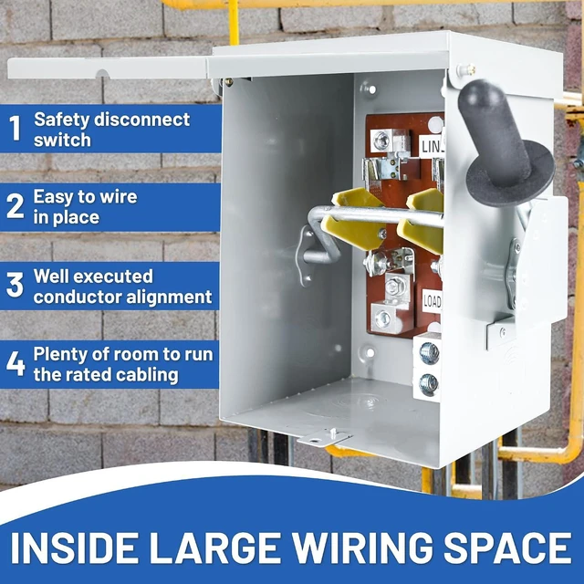 Alt view image 4 of 7 - General Safety Switch 200 Amp, 2 Pole 120V/240V, Non-Fuse AC Disconnect Switch Box, Outdoor and Indoor, NEMA-3R Housing, Anti-Corrosion and Rust Prevention