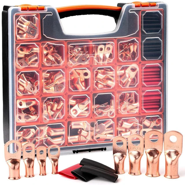 Main image of 264 PCS AWG 8-2/0 Copper Battery Cable Ends & Heat Shrink Tubing