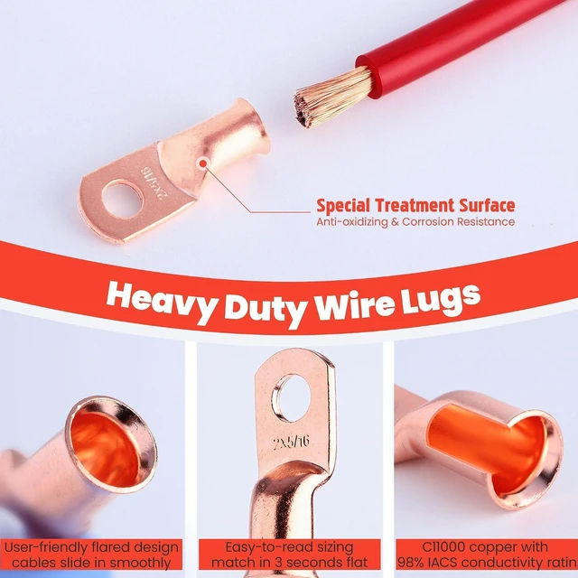 Alt view image 5 of 7 - 264 PCS AWG 8-2/0 Copper Battery Cable Ends & Heat Shrink Tubing