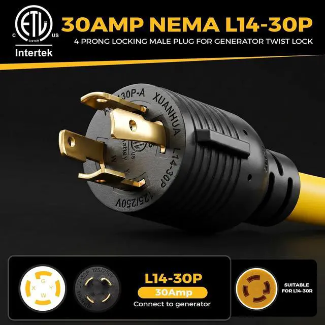 Alt view image 3 of 7 - Generator Welder Adapter Plug Power Cord NEMA L14-30P to 6-50R Welder Plasma Cutter Plug, 4 Prong 30 Amp Twist Lock Male Plug to 3 Prong 50 Amp 220V Welding Female, ETL Listed, 1FT