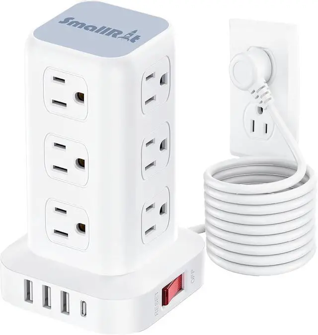 Main image of PD20W Power Strip Tower Surge Protector,16.5FT Extension Cord,Power Strip with USB 12 Outlets with 4 USB Ports (1 USB C), Flat Plug Multi Plug Outlet Extender Overload Protection for Home Office