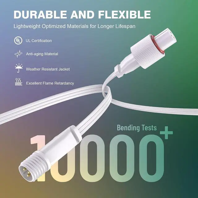 Alt view image 2 of 6 - 32FT Permanent Outdoor Lights Extension Cable for Govee H705A/B/C H705D/E/F H706A/B/C H7067 H7068 H7069,IP68 Waterproof Extension Cord, 3 Pin Power Cord