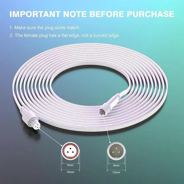 Alt view image 3 of 6 - 32FT Permanent Outdoor Lights Extension Cable for Govee H705A/B/C H705D/E/F H706A/B/C H7067 H7068 H7069,IP68 Waterproof Extension Cord, 3 Pin Power Cord
