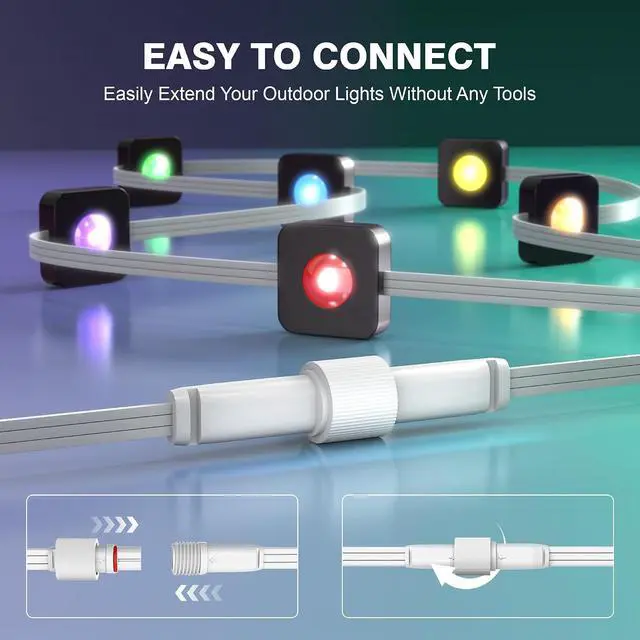 Alt view image 4 of 6 - 32FT Permanent Outdoor Lights Extension Cable for Govee H705A/B/C H705D/E/F H706A/B/C H7067 H7068 H7069,IP68 Waterproof Extension Cord, 3 Pin Power Cord