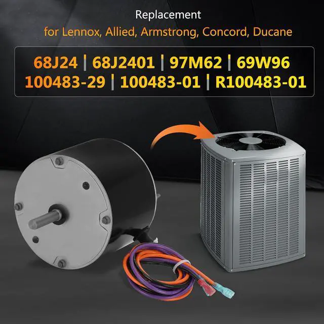 Alt view image 3 of 6 - 68J24 Condenser Fan Motor Replaces for Lennox 68J2401, 1/3 HP, 208/230V-1Ph, 60HZ, 1075 RPM, Substitute for 97M62, 69W96, 100483-29, 100483-01, K55HXGCE-8094