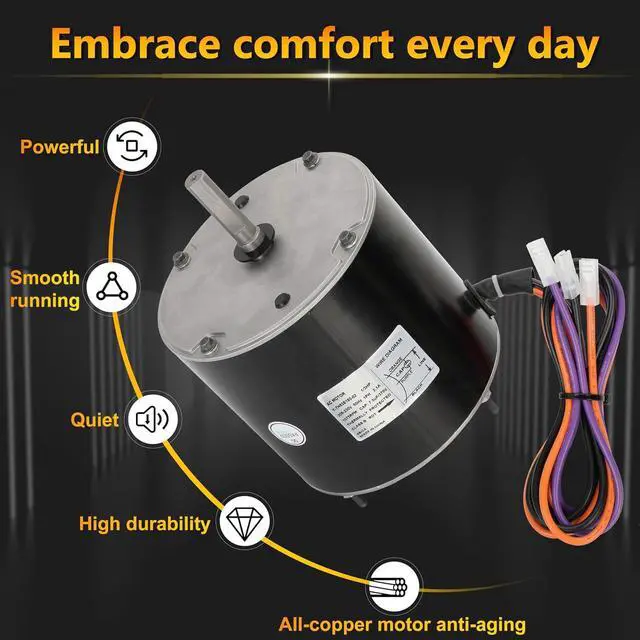 Alt view image 4 of 6 - 68J24 Condenser Fan Motor Replaces for Lennox 68J2401, 1/3 HP, 208/230V-1Ph, 60HZ, 1075 RPM, Substitute for 97M62, 69W96, 100483-29, 100483-01, K55HXGCE-8094