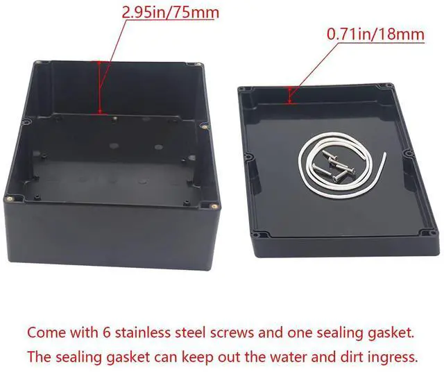 Alt view image 4 of 7 - ABS Plastic IP65 Waterproof Electrical Project Case with 4 M16 Cable Glands, Black, 11.42x8.27x3.94 inch (290 x 210 x100 mm), Includes Box, Screws, Gasket, Cable Glands