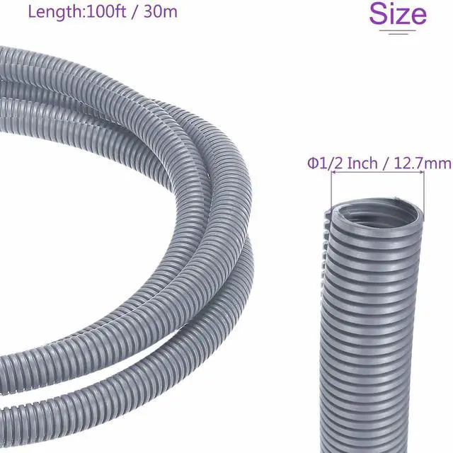Alt view image 3 of 6 - DMiotech 100ft Wire Loom Split Tubing 1/2 Inch(12.7mm) ID, Cord Protectors from Pet Flexible Conduit Cable Management for Office Home Garden, Gray