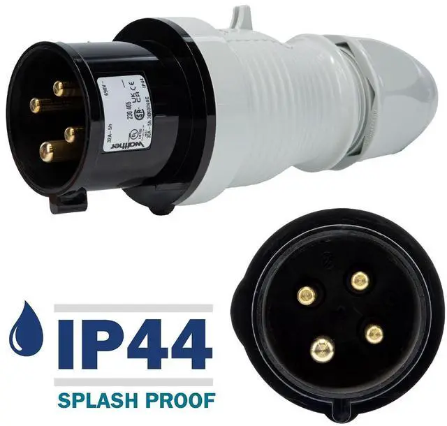 Alt view image 4 of 7 - Walther Electric 230405 Pin and Sleeve Plug 30A 4 Wire 3ø 600 VAC 5Hr IP44 Splashproof - 430P5 Industrial Grade IEC (Black)