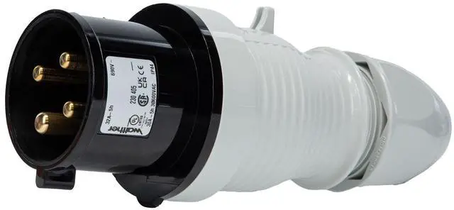 Alt view image 7 of 7 - Walther Electric 230405 Pin and Sleeve Plug 30A 4 Wire 3ø 600 VAC 5Hr IP44 Splashproof - 430P5 Industrial Grade IEC (Black)