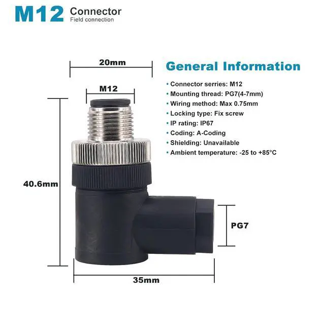 Alt view image 7 of 7 - M12 4 Pin Male & Female Right Angle Socket Panel Aviation Wire Connector,12mm Industrial Circular Connector, Outdoor Waterproof IP67,4 Sets