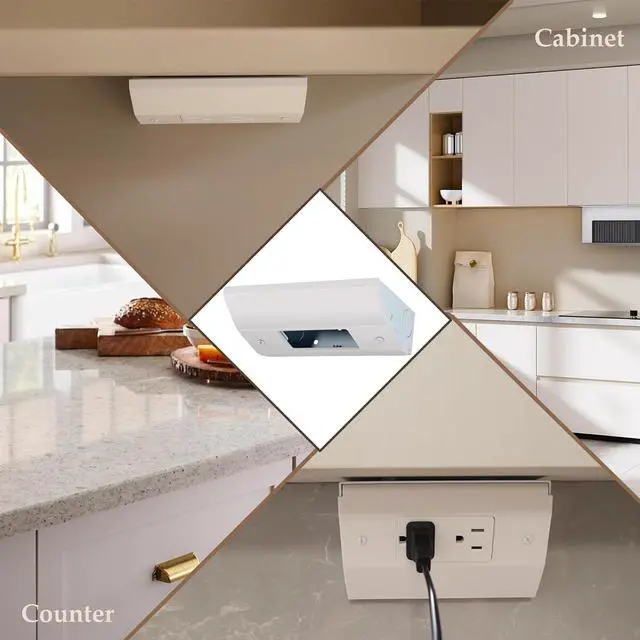 Alt view image 6 of 6 - 3 Pack Low Profile Under Cabinet Outlet Box, Slim Under Cabinet Electrical Outlets, Easy to Install, Heavy Duty Metal Structure, Excellent Surface Powder Coating, Keep Tile Backsplash Tidy