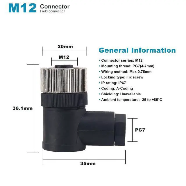 Alt view image 6 of 7 - M12 4 Pin Male & Female Right Angle Socket Panel Aviation Wire Connector,12mm Industrial Circular Connector, Outdoor Waterproof IP67,4 Sets