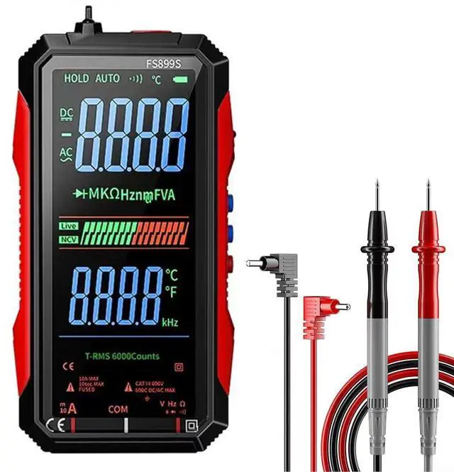 Alt view image 2 of 7 - FS899S Smart Digital Multimeter for 6000-Count Color LCD, USB-Rechargeable for Battery, NCV Live-Wire Detection, Auto-Ranging, Backlight & LED Flashlight for Electrical Testing