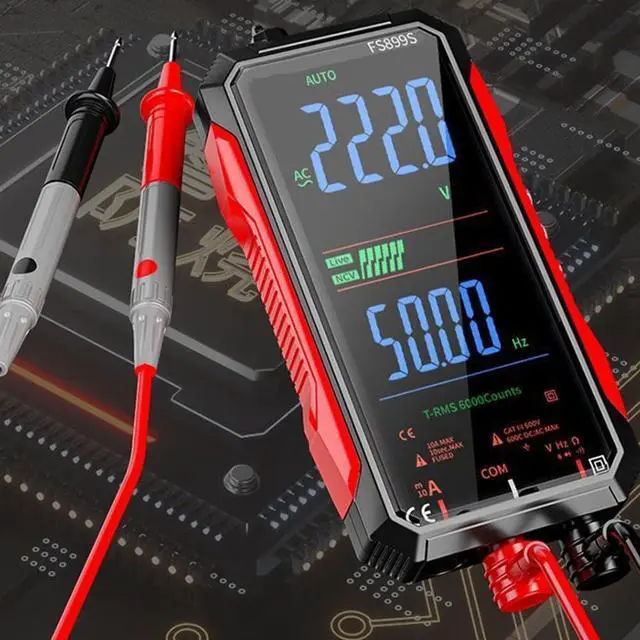 Alt view image 4 of 7 - FS899S Smart Digital Multimeter for 6000-Count Color LCD, USB-Rechargeable for Battery, NCV Live-Wire Detection, Auto-Ranging, Backlight & LED Flashlight for Electrical Testing