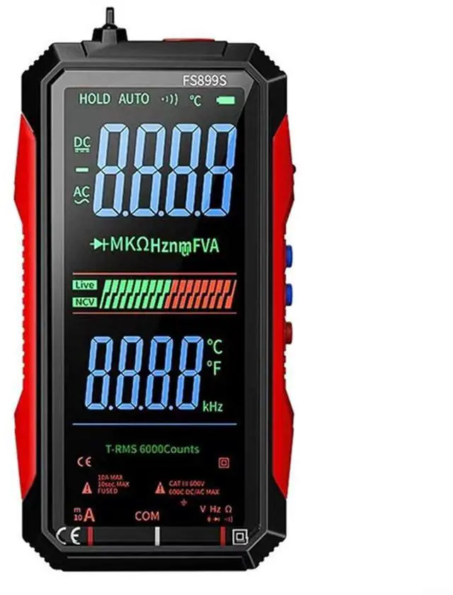 Alt view image 3 of 7 - FS899S Smart Digital Multimeter for 6000-Count Color LCD, USB-Rechargeable for Battery, NCV Live-Wire Detection, Auto-Ranging, Backlight & LED Flashlight for Electrical Testing