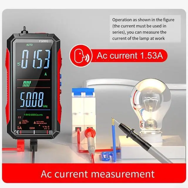 Alt view image 6 of 7 - FS899S Smart Digital Multimeter for 6000-Count Color LCD, USB-Rechargeable for Battery, NCV Live-Wire Detection, Auto-Ranging, Backlight & LED Flashlight for Electrical Testing