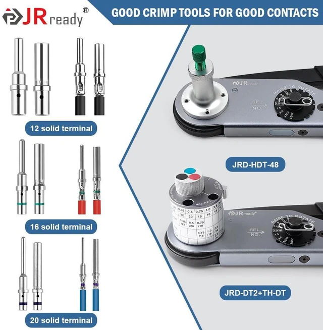 Alt view image 6 of 7 - JRready ST6443 Deutsch Contact Kit, Deutsch Solid Pin, Closed Barrel Contacts Kit Size 12 16 20 Male Pins and Female Sockets Support Wire Guage 22-12AWG for DTP, DT, DTM Series Connectors