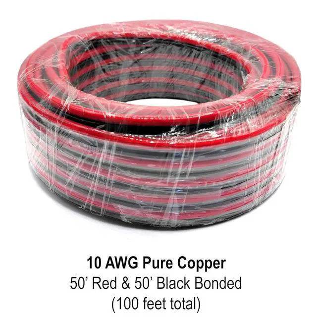 Alt view image 5 of 5 - 10 Gauge 100% Copper 50ft Red & 50ft Black Bonded Cable - True AWG Spec Stranded OFC Wire for Automotive Power Car Audio Amp Dash Primary Trailer Remote Hookup LED Light Lamp Solar Wiring (50 FT)