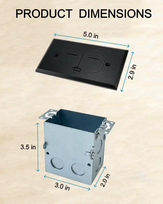 Alt view image 6 of 7 - Floor Outlet Cover Box, Recessed Floor Outlet Cover Plate, Flip Lid 20A Tamper Resistant Receptacle Socket with Watertight Gaskets (Black)