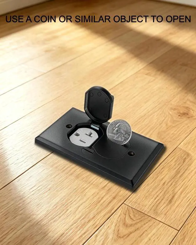 Alt view image 5 of 7 - Floor Outlet Cover Box, Recessed Floor Outlet Cover Plate, Flip Lid 20A Tamper Resistant Receptacle Socket with Watertight Gaskets (Black)