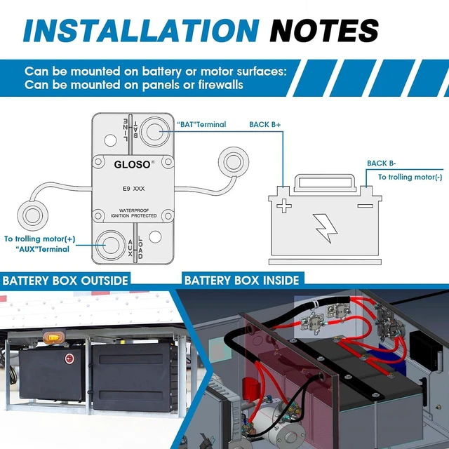 Alt view image 3 of 7 - GLOSO E91 Auto Reset 100A Extended Surfacce Mount Waterproof IP67 Automotive Truck Hi-Amp Circuit Breaker (100A)