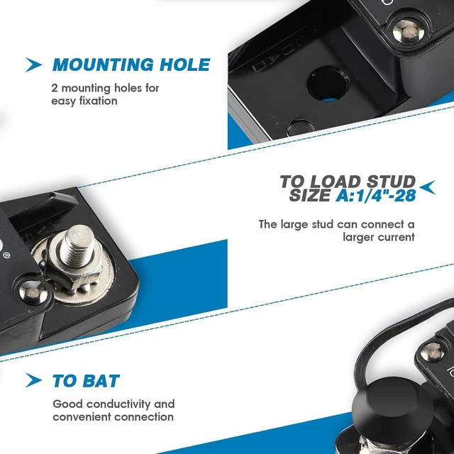 Alt view image 4 of 7 - GLOSO E91 Auto Reset 100A Extended Surfacce Mount Waterproof IP67 Automotive Truck Hi-Amp Circuit Breaker (100A)