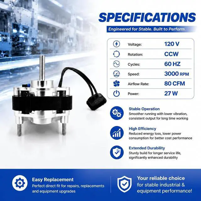 Alt view image 4 of 6 - S99080199 Bathroom Exhaust Fan Motor 80 CFM 4.0 Sones Replacement Pure Copper Coil Electrophoresis Surface with Ball Bearings Compatible with 512 512M 673 673C 8870