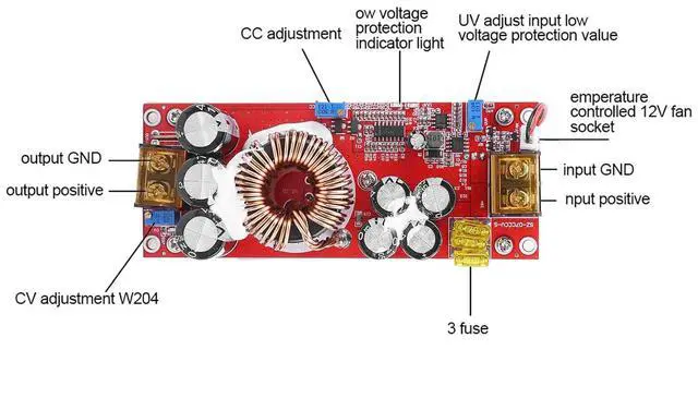 Alt view image 7 of 7 - DCDC 10-60V to 12-97V 1500W 30A Voltage Step Up Converter - Boost CC CV Power Supply Module - Non Isolated DC Power Converter Module