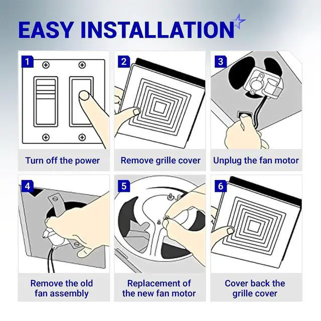 Alt view image 7 of 7 - BlueStars 97017705 8663RP Fan Motor Assembly - Fits for Nutone 8664RP 671R 672R Fits for Boran 750 751 752 - S97017705 Bathroom Exhaust Fan Motor Replacement Parts - Replaces 86933000 JA2B104N