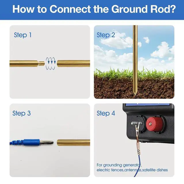 Alt view image 4 of 7 - 24" Copper Alloy Ground Rod,Portable Plug Grounding Rod Kit with 50ft Copper Wire & Alligator Clip for Electric Fences, Grounding Mats,Generator Antennas,Satellite Dishes