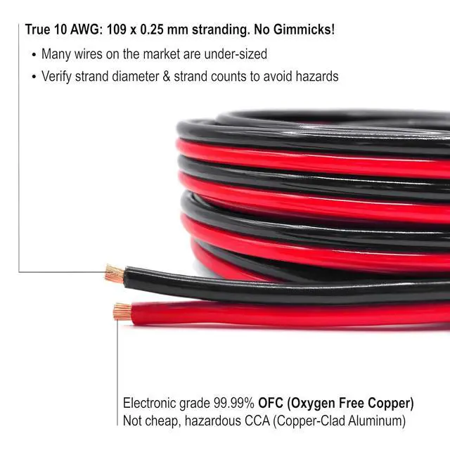 Alt view image 2 of 5 - 10 Gauge 100% Copper 50ft Red & 50ft Black Bonded Cable - True AWG Spec Stranded OFC Wire for Automotive Power Car Audio Amp Dash Primary Trailer Remote Hookup LED Light Lamp Solar Wiring (50 FT)