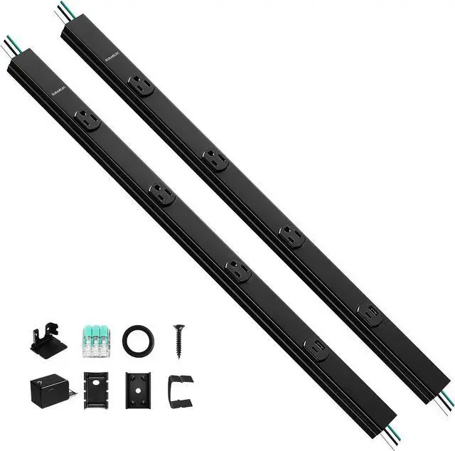 Main image of SURAIELEC 2-Pack Under Cabinet Hardwired Power Strip, 24-Inch, 3 TR Outlets with USB-A & USB-C, Adjustable Plug Molding Under Cabinet, Pre-Wired forKitchen Cabinets, Workshop, ETL Listed, Black