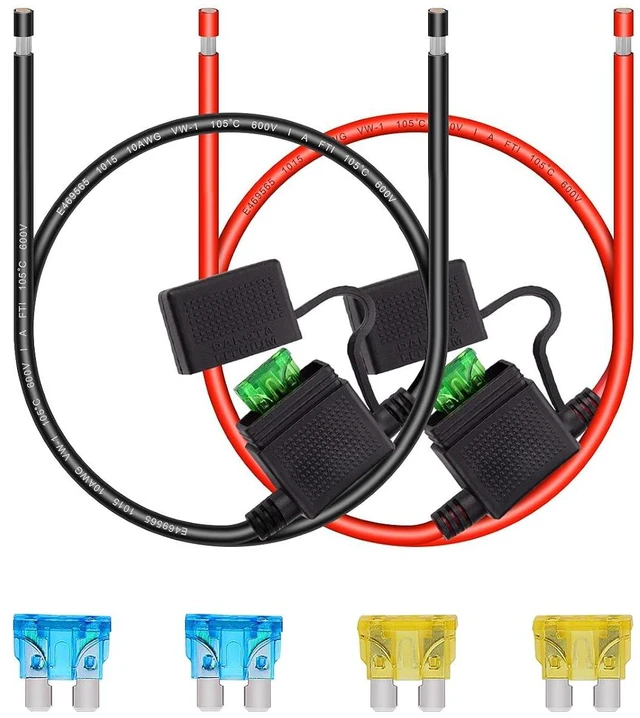 Main image of 10 Gauge Fuse Holder - 10 AWG Inline Heavy Duty Wire Fuse Holder with 30 AMP ATC/ATO Blade Fuses for Automotive Car Motorcycle Marine RV 2Ft/60CM