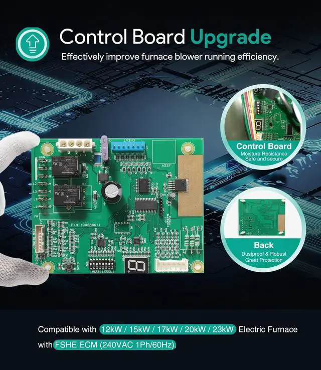 Alt view image 3 of 6 - 1006801R Control Board 1006800/1 For Nordyne Intertherm Revolv Miller E7 & B6 Series Electric Furnace, Replacement Printed Circuit Board, W/Electric Heat, Single Stage