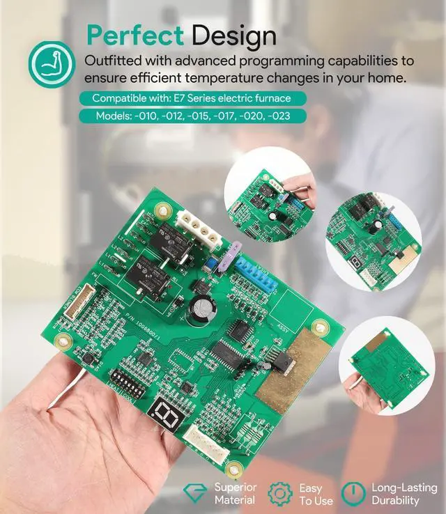 Alt view image 4 of 6 - 1006801R Control Board 1006800/1 For Nordyne Intertherm Revolv Miller E7 & B6 Series Electric Furnace, Replacement Printed Circuit Board, W/Electric Heat, Single Stage