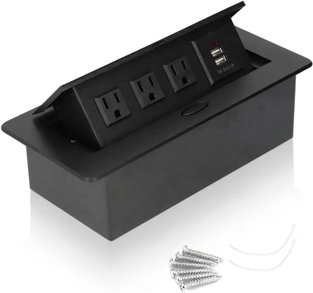 Main image of Hidden Recessed Power Strip, Pop Up Socket with 3 Outlets and 2 USB Ports, Receptacle Outlets Slow Pop Up Desktop Socket US Standard 3 Outlets and USB, Black