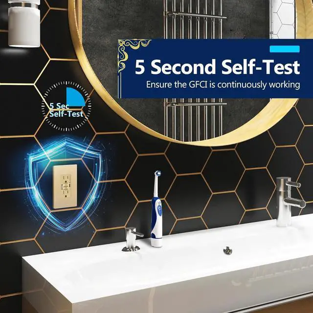 Alt view image 2 of 7 - LIDER 15A GFCI USB Outlet, Tamper-Resistant, Self-Test, 4.2A USB A&C, LED Indicator, ETL Listed, Anti-Interference (No-False-Trip) Protection, Screwless Wall Plate, Gold, 2 Pack